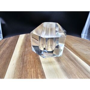 Vtg Crystal Pen-Holder‎ Paperweight Fine Cut Geometric 3.25"T X 4.5"